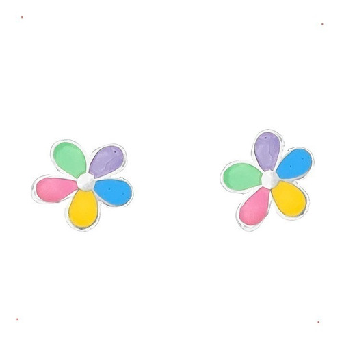 Aretes Flor Esmalte Colores Chica Plata 925 Con Envio