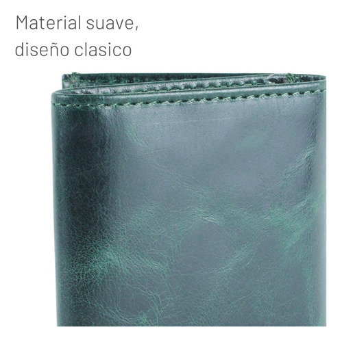 Cartera Hombre Billeter Caballero Piel Triple Empaque Color Verde