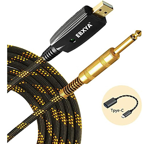 Cable De Guitarra Usb De 10 Pies, Conector Ebxya Chapado En 