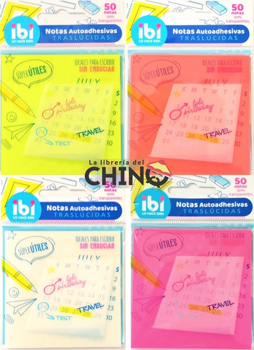 Combo 4 Packs Notas Adhesivas Ibi Semitransparentes 76x76mm