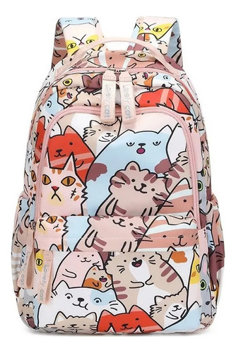 Mochila Escolar Impermeable Con Estampado De Gatos De Colore