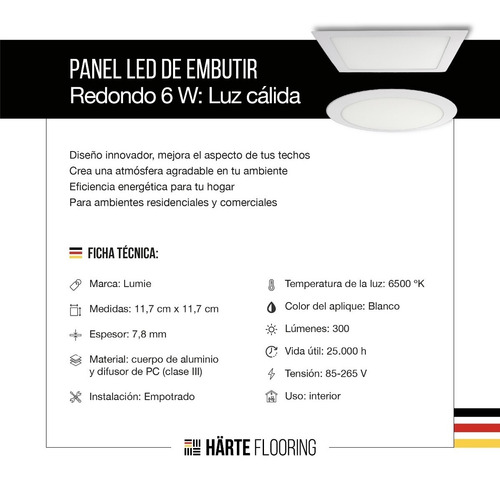 Imagen 2 de 8 de Plafon Led 6w Techo Embutir Lampara Redondo