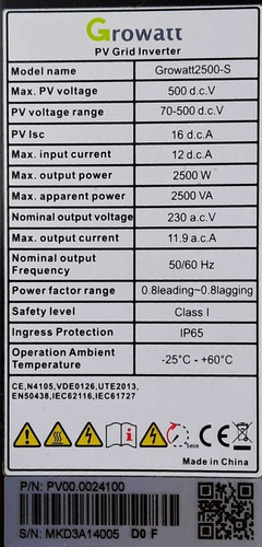 Imagen 2 de 2 de Inversor Growatt 2500-s On Grid Inyector