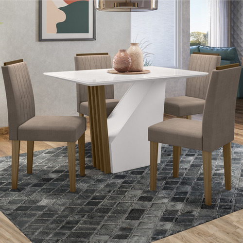 Mesa De Jantar 4 Lugares Veneza 100% Mdf Imbuia/bege/vl02 Cor Marrom-claro Cor da tampa Branco Cor dos pés Marrom