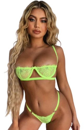 Conjunto De Ropa Interior Con Volantes Y Encaje Floral Trans
