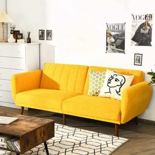 Sofa Cama Plegable Futon Color Amarillo Marca Giantex