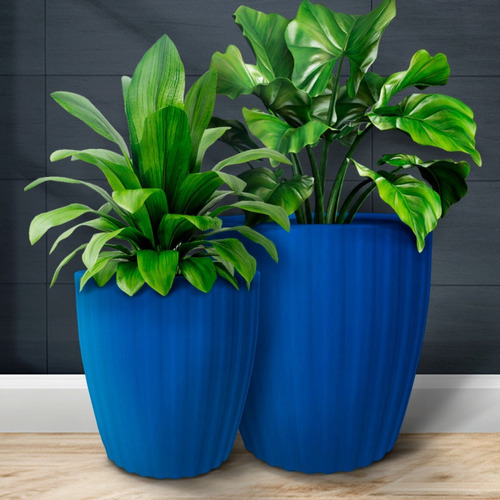Kit 2 Vasos Polietileno Planta Decoração Jardim Flor Cd70 Cor Ocre