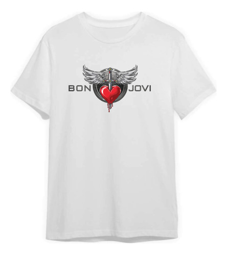 Remera Blanca Sublimada Personalizada Bon Jovi