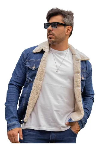 Jaqueta jeans masculina peluciada 2025