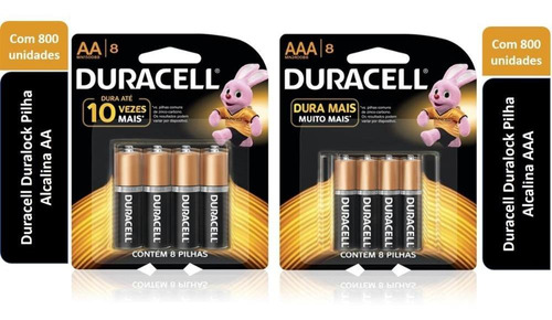 Kit  Duracell Duralock Pilha Alcalina Aa C/ 800 + Aaa C/ 800