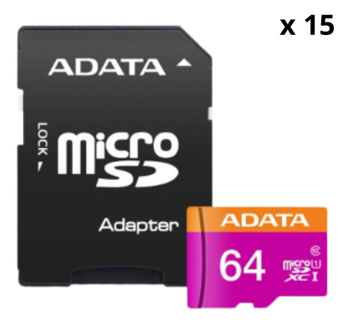 Kit 15 Tarjeta Memoria Micro 64gb Adata Ausdx64guicl10-ra1