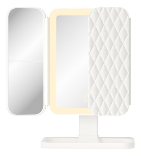 Espejo De Maquillaje Triple Plegable Con Luz Led Y Aumento