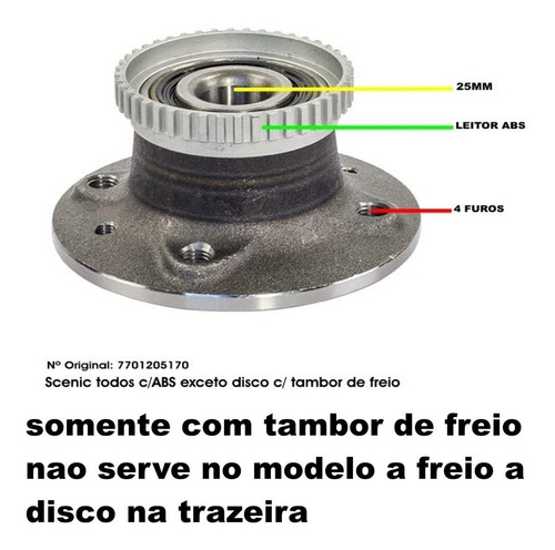 Cubo Traseiro Scenic 1.6 2.0 1996 A 2011 C/ Rol C/ Abs