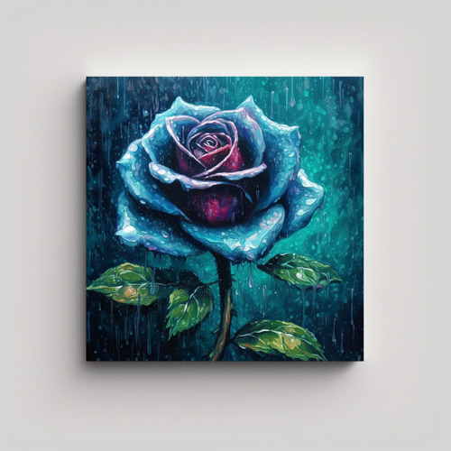 Cuadro Decorativo: Rosa Azul Con Rocío En Estilo Dar 50x50c