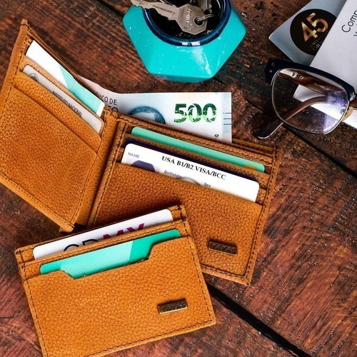 Cartera Hombre Tarjetero Caballero Billetera Piel Yayas Color Cafe claro