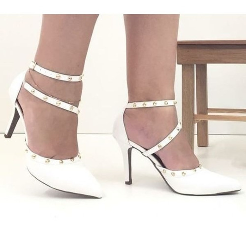 Imagem 5 de 7 de Sapato Scarpin Salto Alto Fino Branco Noiva Casamento Festa