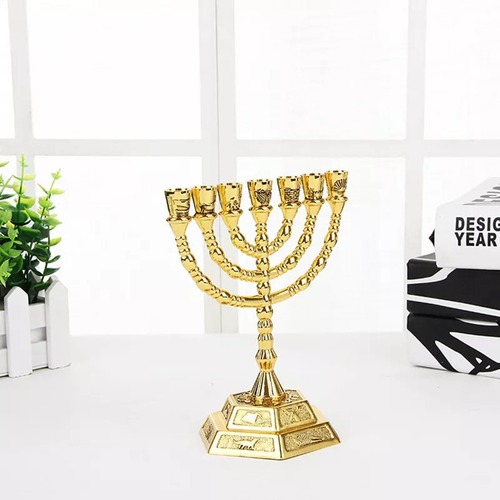 Candelabro Judío Dorado Con Forma De Menorá, 7 Ramas, Para H