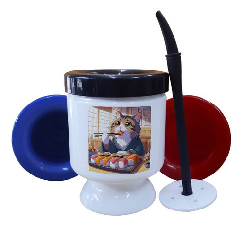 Mate Plastico Sushi Gato Anime Comiendo Sushi Pescado