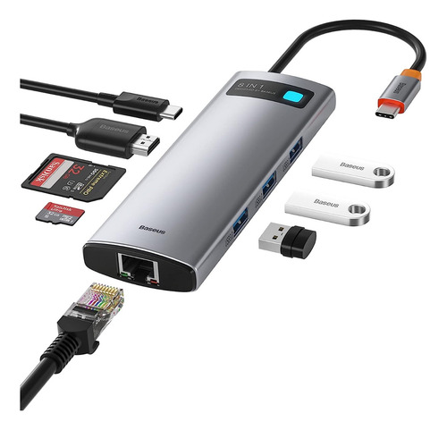 Hub Baseus 8 En 1 Microsdxc, Ethernet, Minisd, Hdmi, Usb 3.0