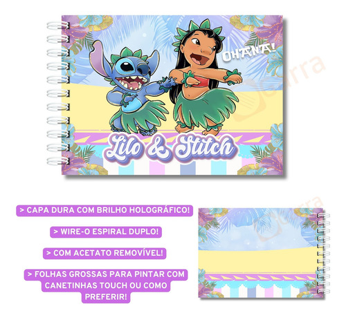 Livro De Colorir Lilo E Stitch Ohana Estilo Bobbie Goods Presente Criativo A5 Capa Dura Com Brilho Holográfico Folhas Grossas 180g Para Colorir Com Lapis Ou Canetinhas Marcadores Touch Anti Estresse