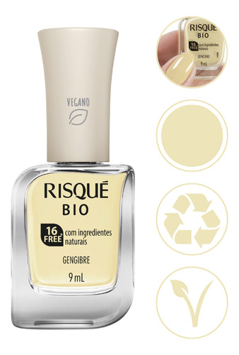 Esmalte Cremoso Amarelo Gengibre Vegano Bio Risque 9ml Unha