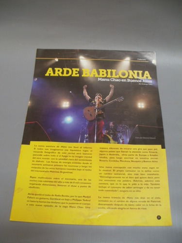 Recorte Clipping Manu Chao En Bs As 3 Pag Zona Caballito