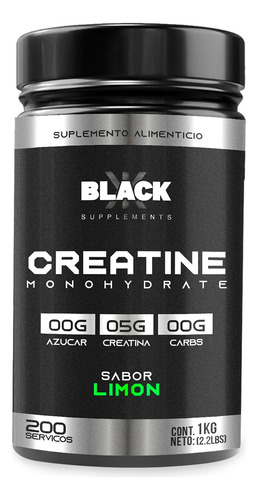 Black Supplements Creatina Monohidratada 1kg 200 Servs Limón
