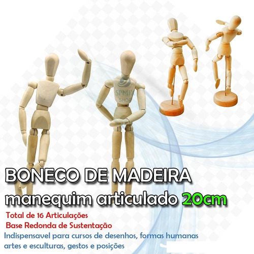Boneco Articulado Madeira Desenho Manequim 20 Cm Modelo