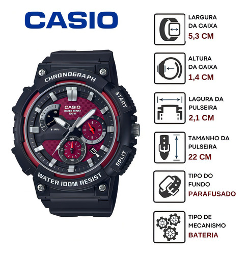 Relógio De Pulso Casio Masculino Analógico Mcw-200h Cor Preto - Mcw-200h-4avdf