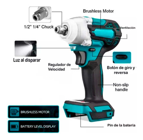 Llave De Impacto Inalámbrico + Set Dados ½'' Total Carros