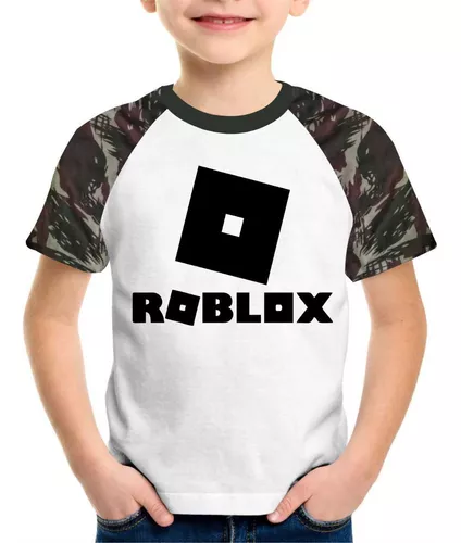 Game Camiseta Raglan Infantil Roblox Logo Manga Camuflada