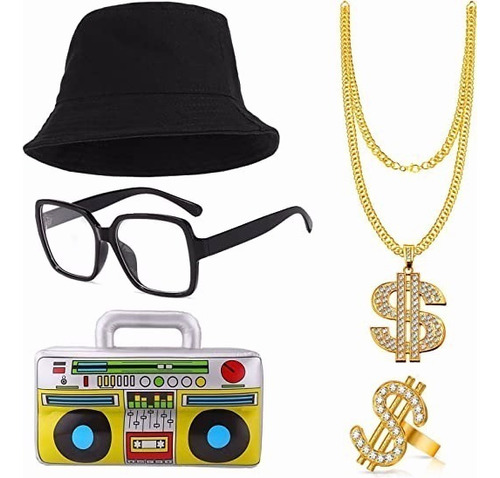 Conjunto De Ropa De Hip Hop Accesorios De Rap Sombrero De Cubo Cadena De Oro