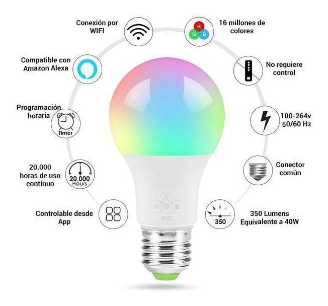 Ampolleta Led Smart Bright A60 10w E-27 Megabright Color de la luz RGB