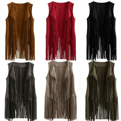 Cárdigan Bohemio Sin Mangas Con Flecos Y Flecos Para Mujer