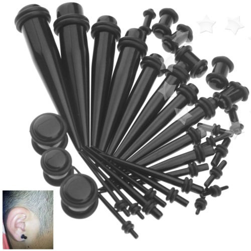 36pcs Oído Negro Tapones Expander Kit Cono Camilla Medidores