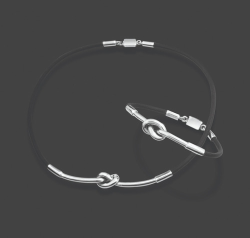 Juego Gargantilla Y Pulsera Cuero Y Plata