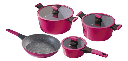 Bateria De Cocina 7 Piezas Soho Cherry Aluminio Forjado Rosa