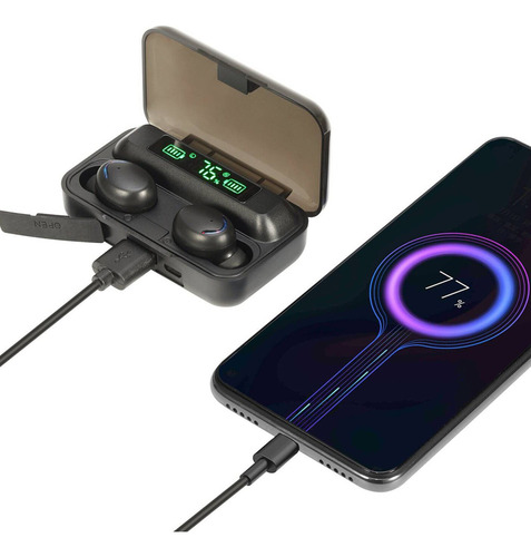 Combo Mochila Antirrobo Usb + Powerbank + Auriculares F9 Azul/dorado Liso