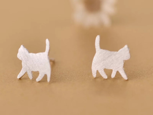 Aros Plata Ley 925 En Forma De Adorable Gato, Hipoalergénico