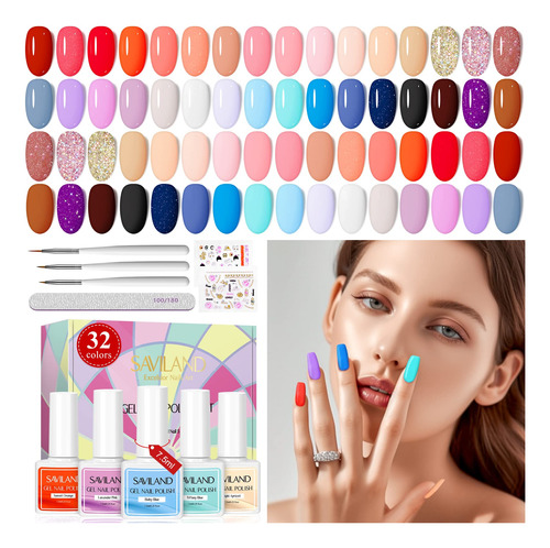 Saviland Kit De 42 Esmaltes De Unas De Gel, Juego De 32 Esma