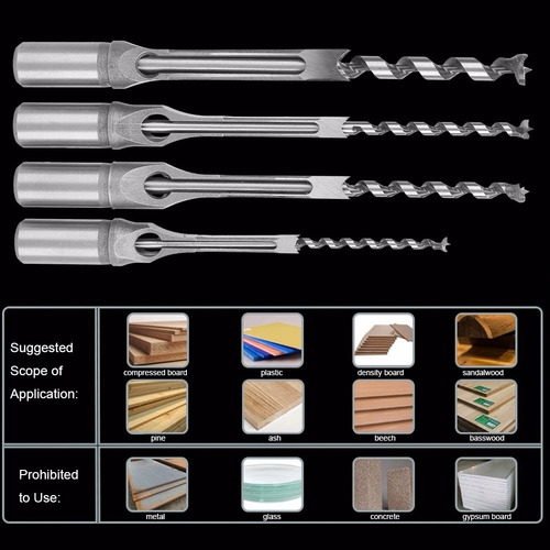 4 Brocas Cuadradas Para Taladro 1/4 5/16 3/8 1/2 Para Madera