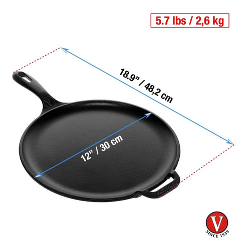 Imagen 3 de 5 de Plancha Para Pizza De Hierro Fundido Con Mango Cur Victoria®