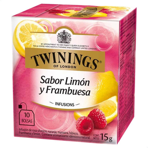 Imagen 2 de 6 de Te Twinings Limon Y Frambuesa Infusion - Caja X10 Sobres