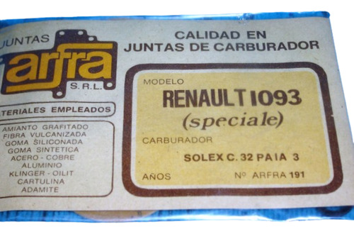 Juego Juntas Carburador Solex C32 Paia 3 Renault 1093 191