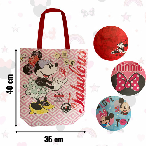 12 Bolsas Ecológicas De Minnie Mouse | 4 Modelos Diferentes Rosa Minnie