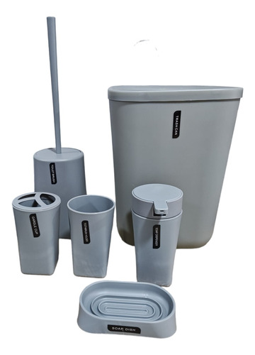 Set Baño Plastico X6 Cesto Dispenser Escobilla Jabon. 