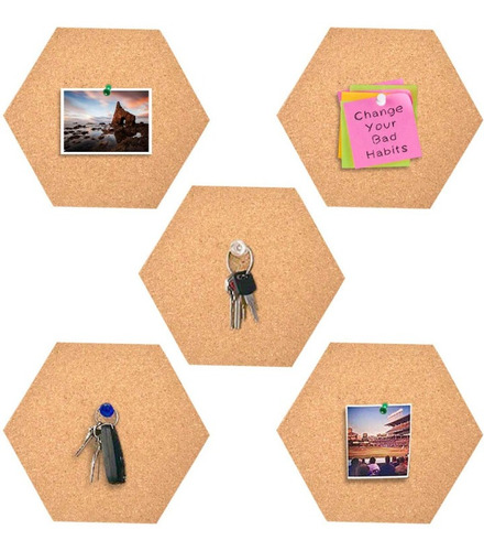 Set Corcho Hexágonos X6 Uni + Chinches Galera X50 Uni Pared