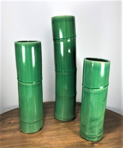 Trio De Vasos Cerâmica Rustica Bambu