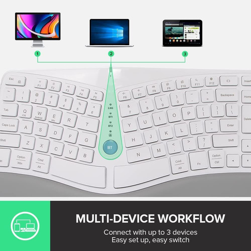 Delux Teclado Ergonômico Bluetooth Sem Fio, 107 Teclas