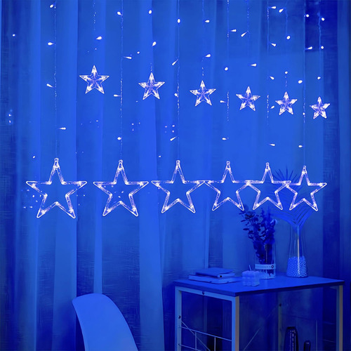 Pisca Pisca Cascata 138 Led Estrelas Natal Conector M/f Luzes Azul 220v